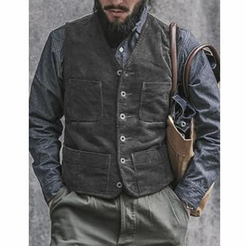 Men'S Gothic Formal Wear - Corduroy Male Vest Suit for Men