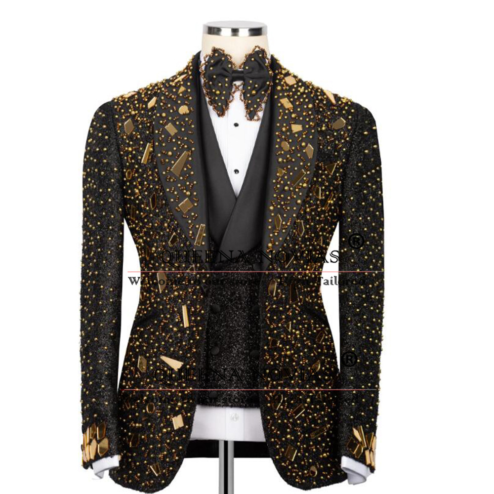 Men'S Formal Wear For Reception - Sparkly Crystals Beading Suit Men For