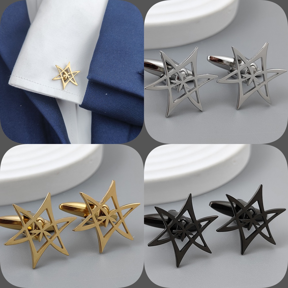 Men'S Gothic Formal Wear - Hexagonal star gold-plated cufflinks, black stainless