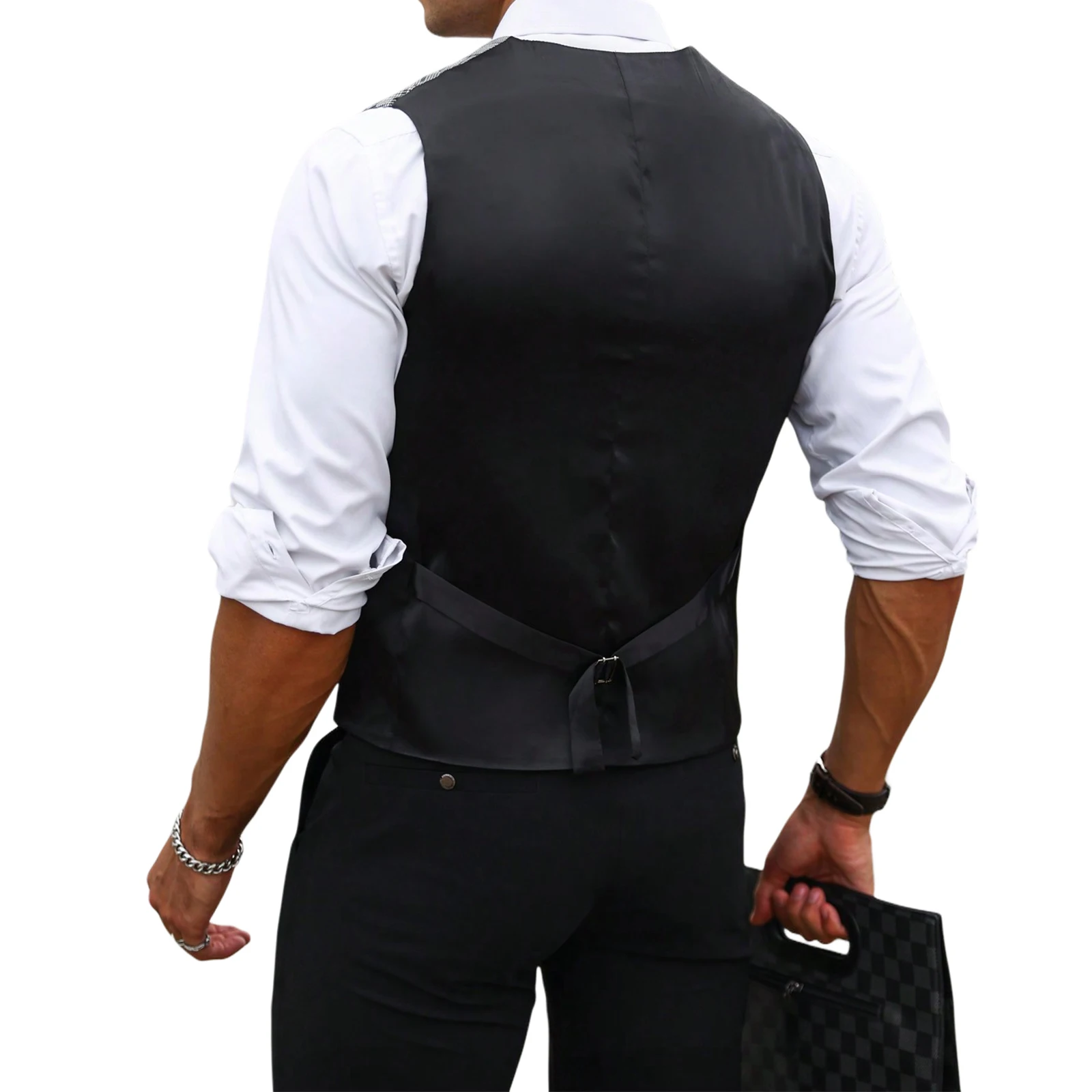 Men Grey Plaid Suit Vest Slim  - огляд і ціна Men Formal Wear Vest